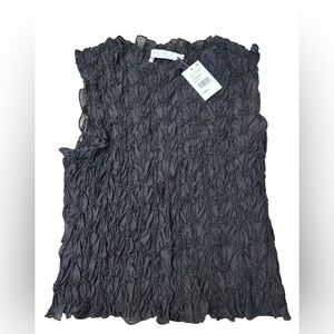 NWT ASTR The Label Black Textured Smocked Sleeveless Top Sz L Stretch Semi Sheer